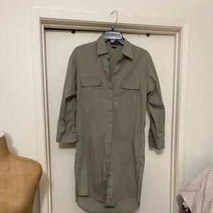 Theory Olive Green Button-Up Shirt Dress
